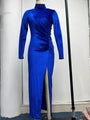 Jayleen Maxi Folds Split Sexy Party Dress Elegant Velour Dress - Vestir en Moda