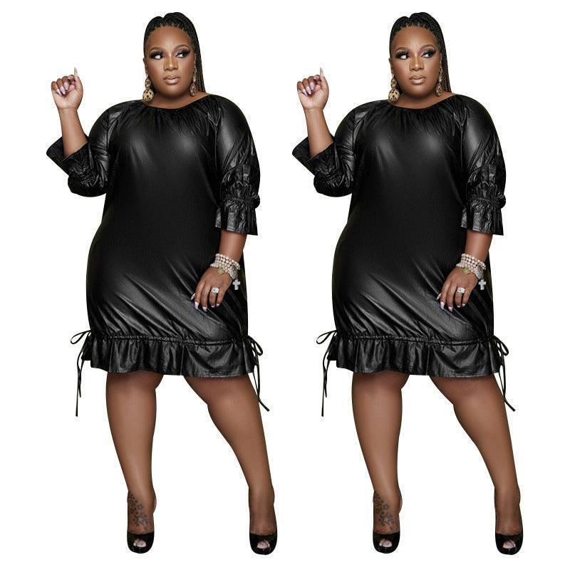 Jennifer Plus Size Women Faux Leather Office Ruffles - Vestir en Moda