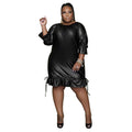 Jennifer Plus Size Women Faux Leather Office Ruffles - Vestir en Moda