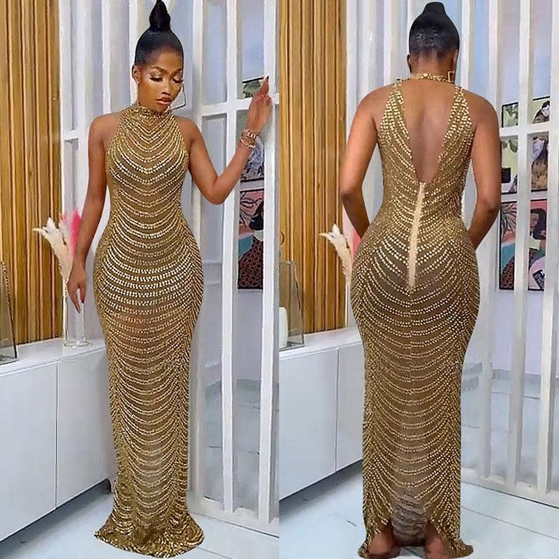 Jennifer Rhinestone Bodycon Maxi Dresses - Vestir en Moda