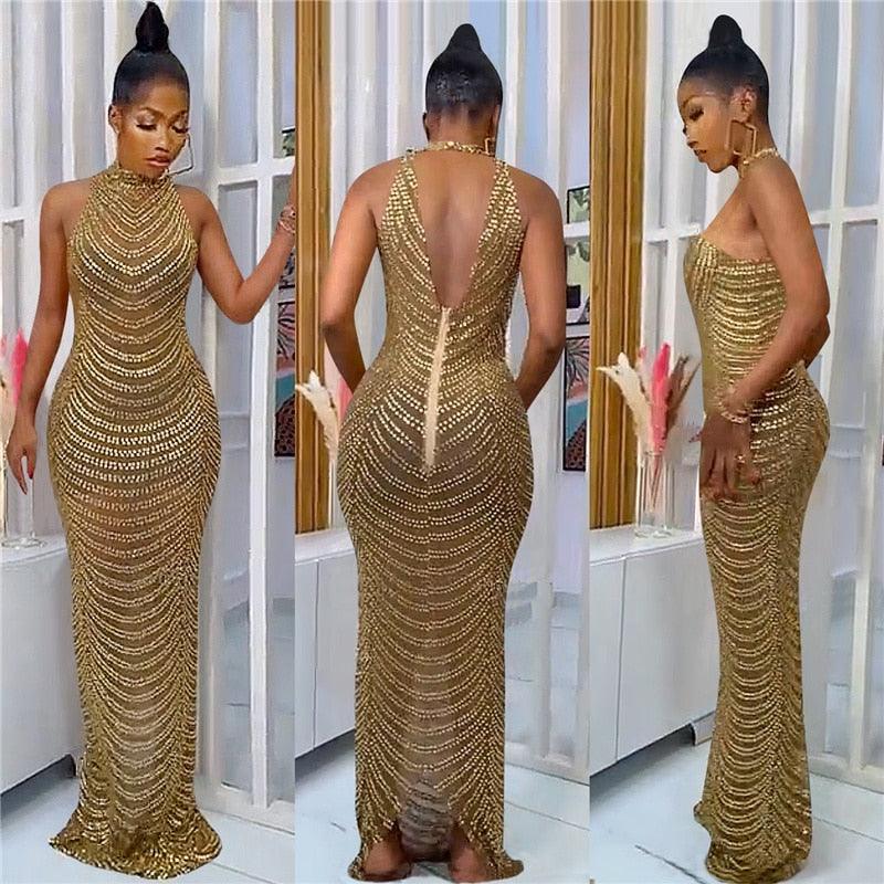 Jennifer Rhinestone Bodycon Maxi Dresses - Vestir en Moda