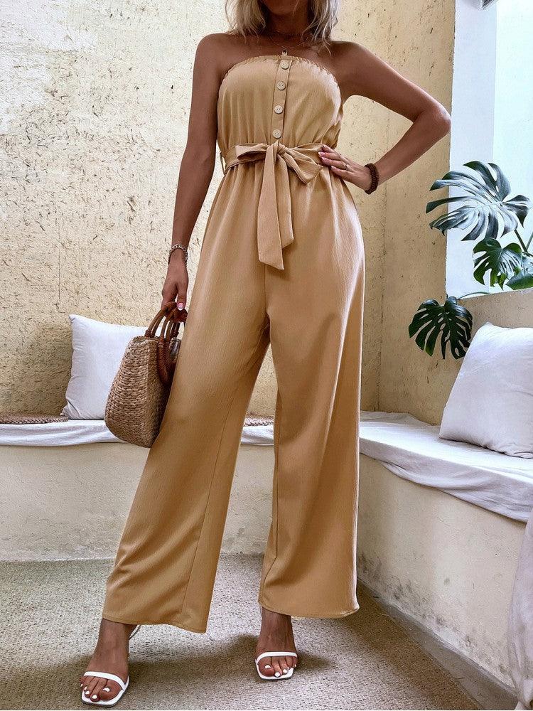 Jessia Pure Color Strapless Wide Leg Jumpsuit
