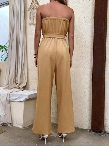 Jessia Pure Color Strapless Wide Leg Jumpsuit