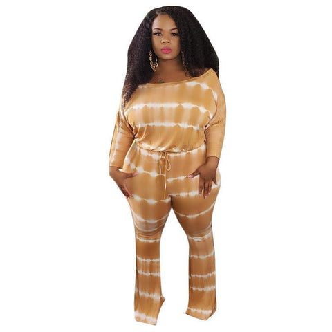 Jiayin Plus Size One-Piece Horn Trousers Belt Rope Jumpsuit