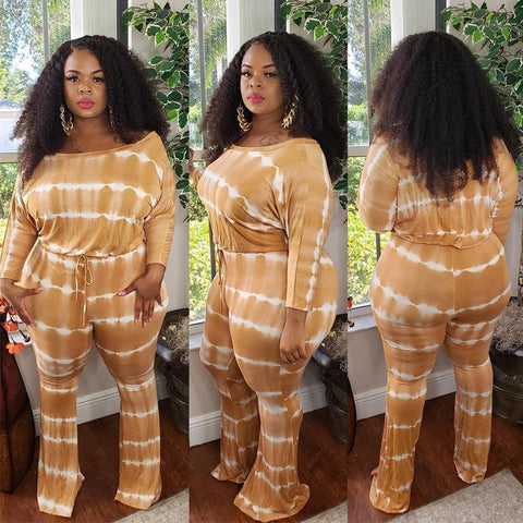 Jiayin Plus Size One-Piece Horn Trousers Belt Rope Jumpsuit