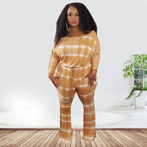 Jiayin Plus Size One-Piece Horn Trousers Belt Rope Jumpsuit