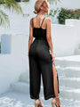 Jimena Tie Belt Spaghetti Strap Slit Jumpsuits - Vestir en Moda