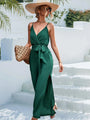 Jimena Tie Belt Spaghetti Strap Slit Jumpsuits - Vestir en Moda