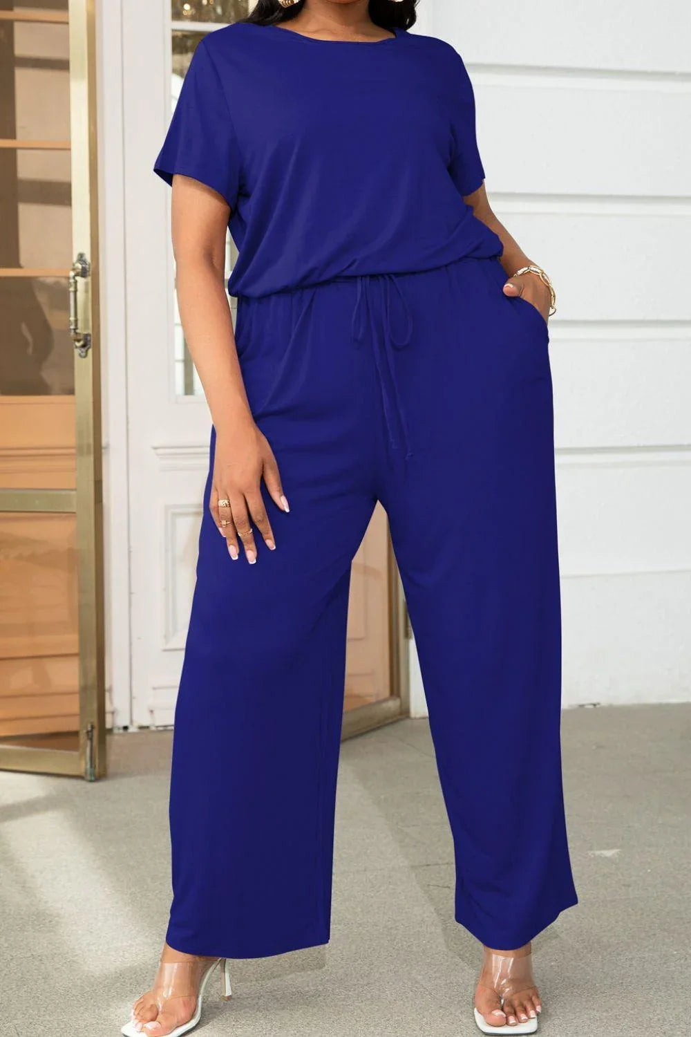 Jinairis Plus Size Drawstring Waist Short Sleeve Jumpsuits - Vestir en Moda