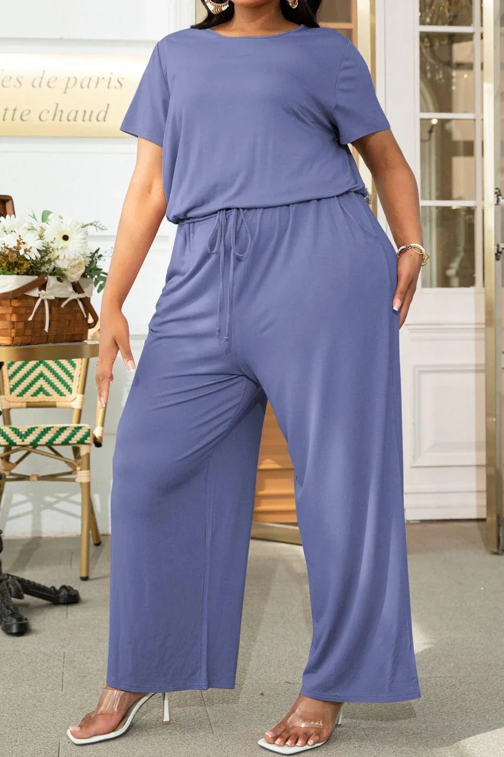 Jinairis Plus Size Drawstring Waist Short Sleeve Jumpsuits - Vestir en Moda