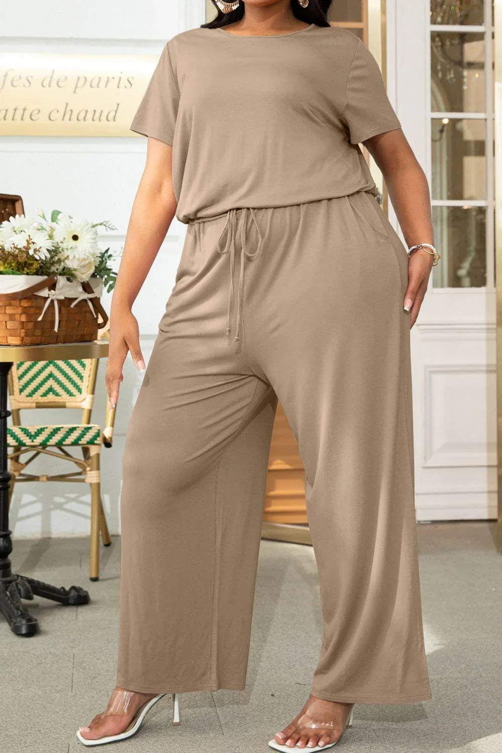 Jinairis Plus Size Drawstring Waist Short Sleeve Jumpsuits - Vestir en Moda