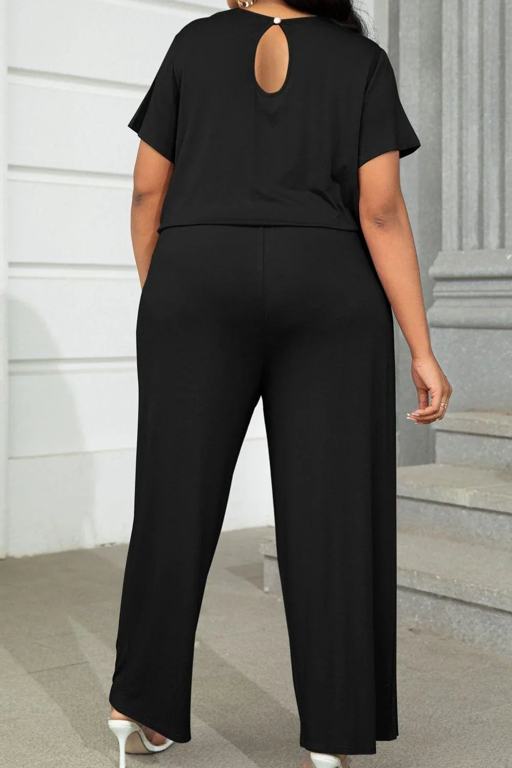 Jinairis Plus Size Drawstring Waist Short Sleeve Jumpsuits - Vestir en Moda