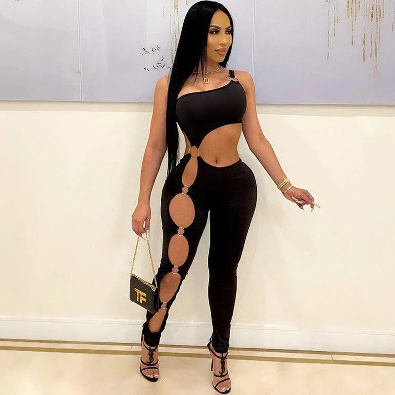 Joanna Sexy One Shoulder Sleeveless Hollow Out Outfits Jumpsuit - Vestir en Moda