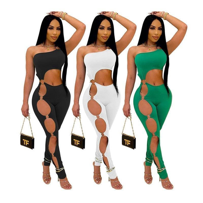 Joanna Sexy One Shoulder Sleeveless Hollow Out Outfits Jumpsuit - Vestir en Moda