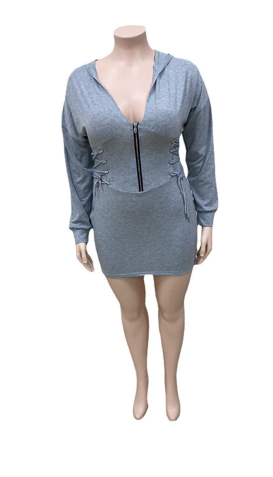 Jolene Plus Size WomenCorns Drawstring Casual Hooded Dress - Vestir en Moda
