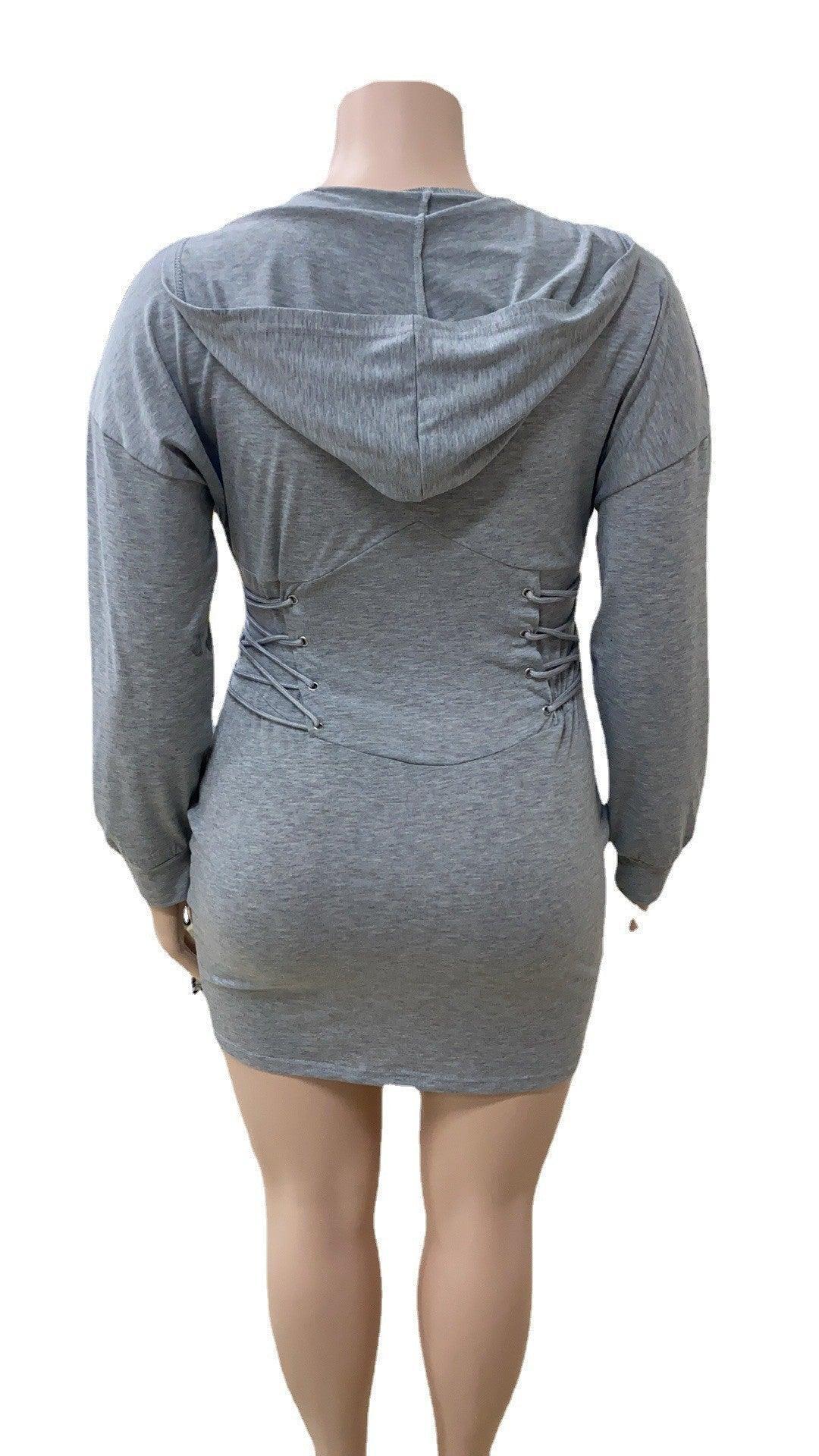 Jolene Plus Size WomenCorns Drawstring Casual Hooded Dress - Vestir en Moda