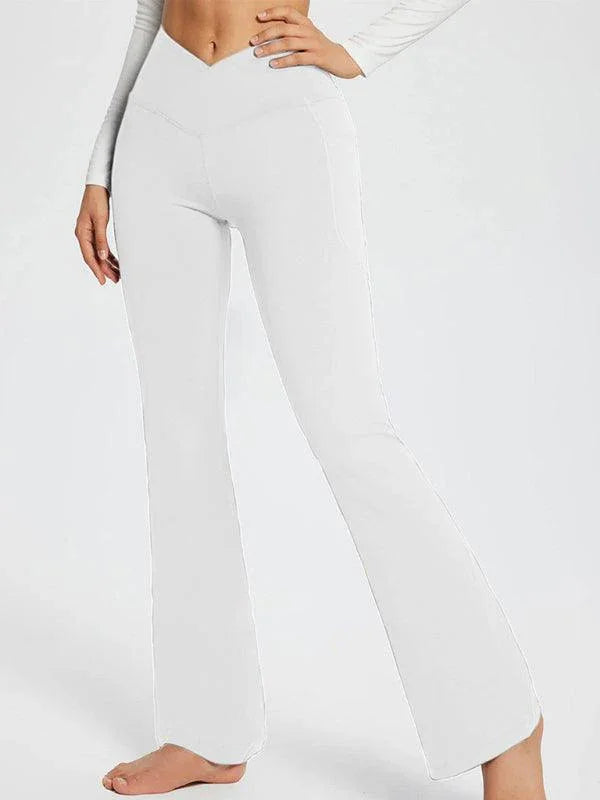 Jolene Solid Color Full Length Pocket Low Waist Flare Pants - Vestir en Moda