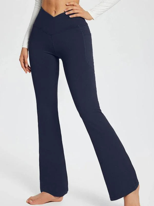 Jolene Solid Color Full Length Pocket Low Waist Flare Pants - Vestir en Moda