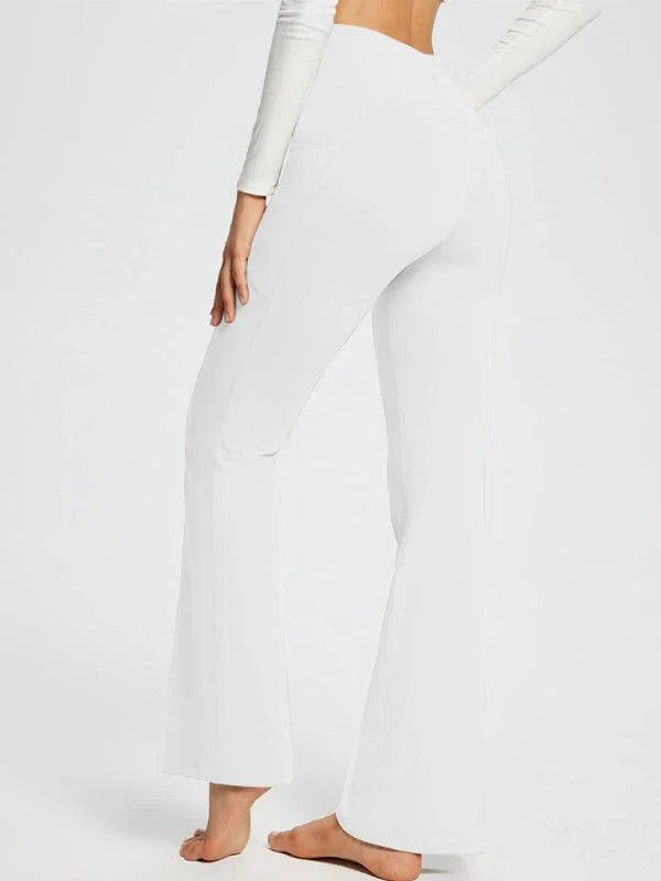 Jolene Solid Color Full Length Pocket Low Waist Flare Pants - Vestir en Moda