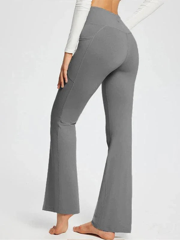 Jolene Solid Color Full Length Pocket Low Waist Flare Pants - Vestir en Moda