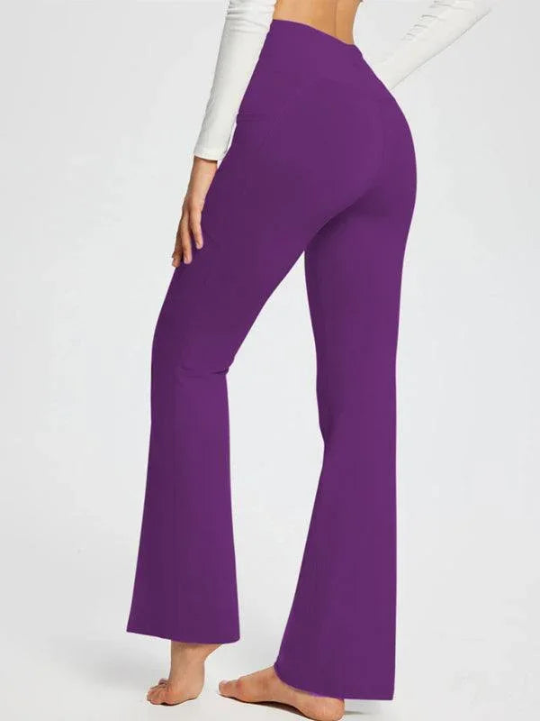 Jolene Solid Color Full Length Pocket Low Waist Flare Pants - Vestir en Moda