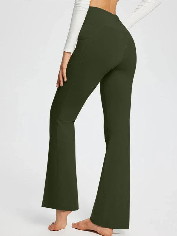 Jolene Solid Color Full Length Pocket Low Waist Flare Pants - Vestir en Moda