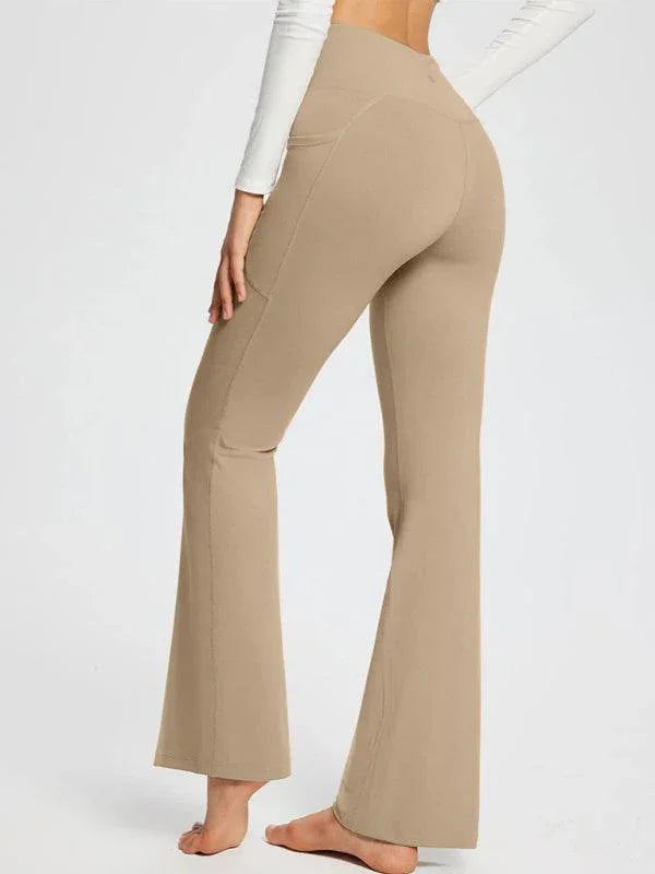 Jolene Solid Color Full Length Pocket Low Waist Flare Pants - Vestir en Moda