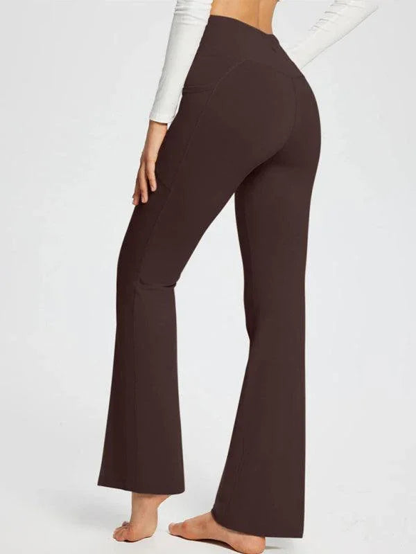 Jolene Solid Color Full Length Pocket Low Waist Flare Pants - Vestir en Moda