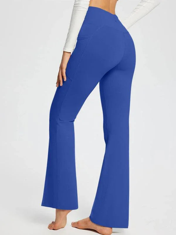 Jolene Solid Color Full Length Pocket Low Waist Flare Pants - Vestir en Moda