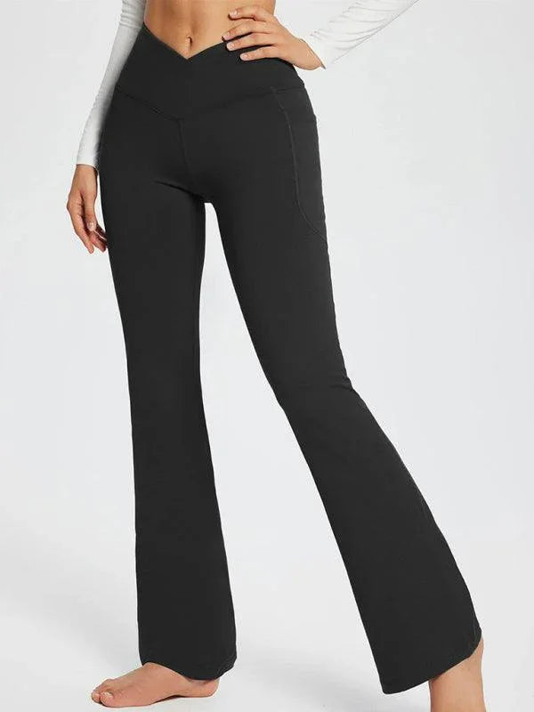 Jolene Solid Color Full Length Pocket Low Waist Flare Pants - Vestir en Moda