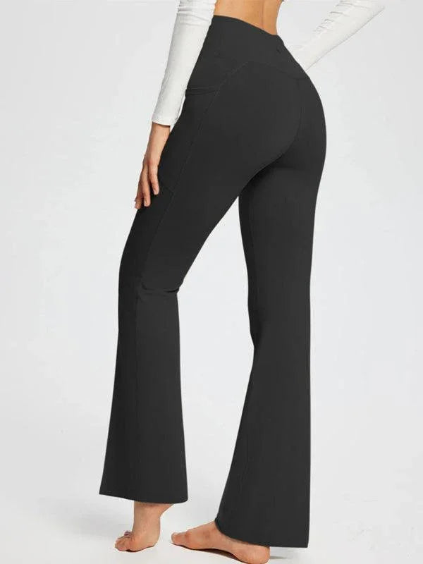 Jolene Solid Color Full Length Pocket Low Waist Flare Pants - Vestir en Moda