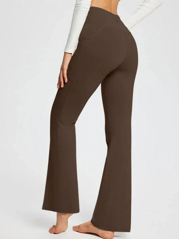 Jolene Solid Color Full Length Pocket Low Waist Flare Pants - Vestir en Moda