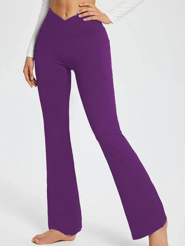 Jolene Solid Color Full Length Pocket Low Waist Flare Pants - Vestir en Moda