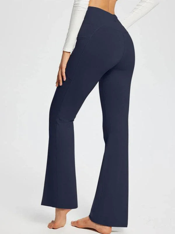 Jolene Solid Color Full Length Pocket Low Waist Flare Pants - Vestir en Moda