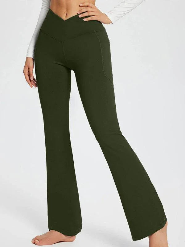 Jolene Solid Color Full Length Pocket Low Waist Flare Pants - Vestir en Moda