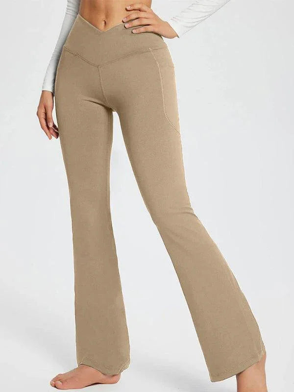 Jolene Solid Color Full Length Pocket Low Waist Flare Pants - Vestir en Moda