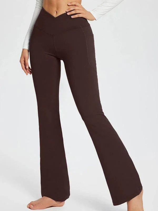 Jolene Solid Color Full Length Pocket Low Waist Flare Pants - Vestir en Moda