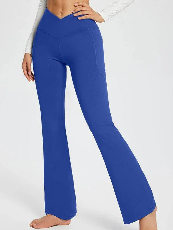 Jolene Solid Color Full Length Pocket Low Waist Flare Pants - Vestir en Moda