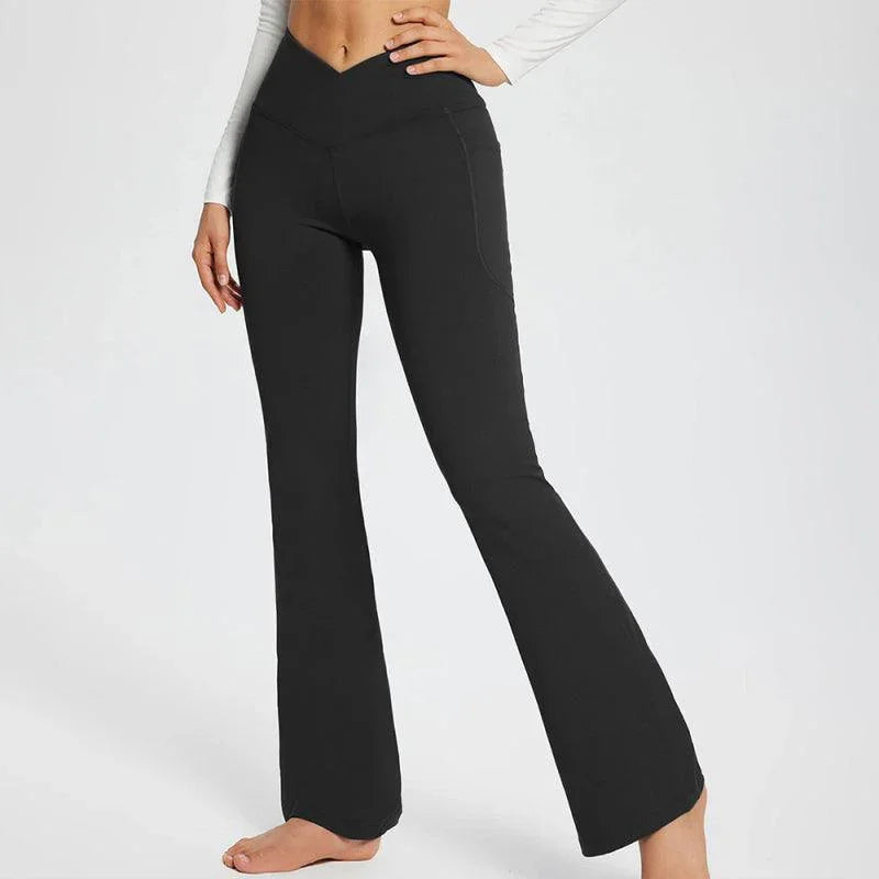 Jolene Solid Color Full Length Pocket Low Waist Flare Pants - Vestir en Moda