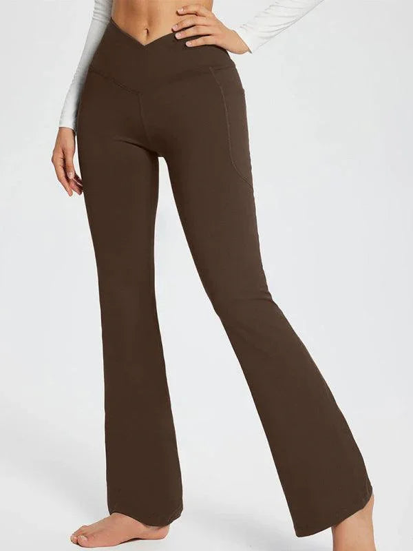 Jolene Solid Color Full Length Pocket Low Waist Flare Pants - Vestir en Moda