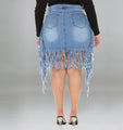 Josephine Plus Size Women Clothes Sexy Denim Skirt with Tassel - Vestir en Moda