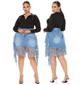Josephine Plus Size Women Clothes Sexy Denim Skirt with Tassel - Vestir en Moda