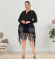 Josephine Plus Size Women Clothes Sexy Denim Skirt with Tassel - Vestir en Moda