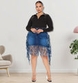 Josephine Plus Size Women Clothes Sexy Denim Skirt with Tassel - Vestir en Moda