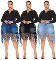Josephine Plus Size Women Clothes Sexy Denim Skirt with Tassel - Vestir en Moda
