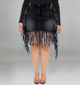 Josephine Plus Size Women Clothes Sexy Denim Skirt with Tassel - Vestir en Moda