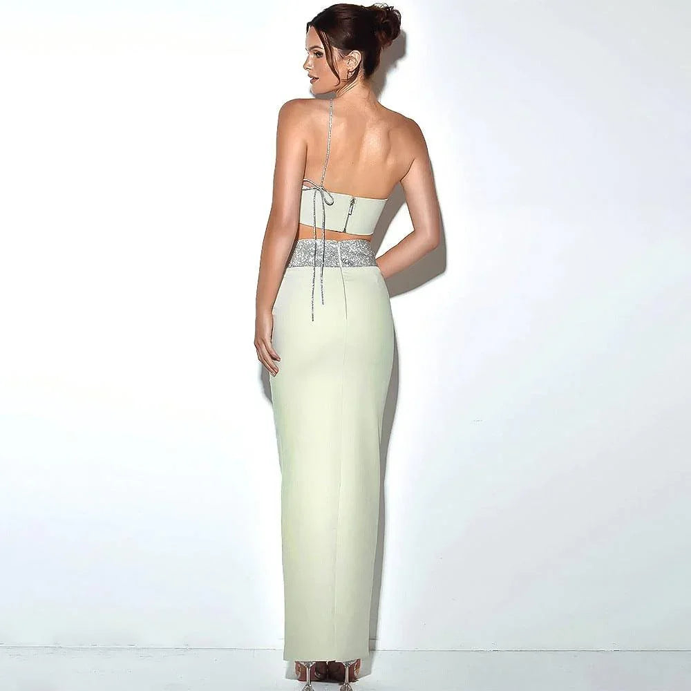 Josephine Sexy Oblique Shoulder Drill Chain Tube Party Two Piece Suit - Vestir en Moda