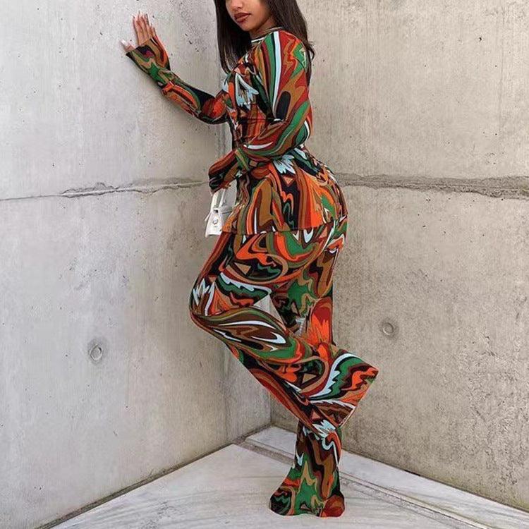 Josie Deep V Plunge Sexy Print Loose Casual Two Piece Suit - Vestir en Moda