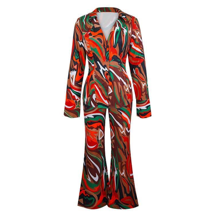 Josie Deep V Plunge Sexy Print Loose Casual Two Piece Suit - Vestir en Moda
