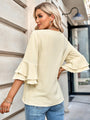 Jubilee Solid Color Loose V neck Ruffle Blouse - Vestir en Moda